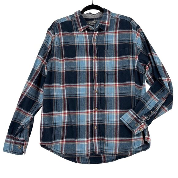 Eddie Bauer Flannel Shirt Mens Size XL Blue Red Plaid Button-Down 100% Cotton - Picture 1 of 12